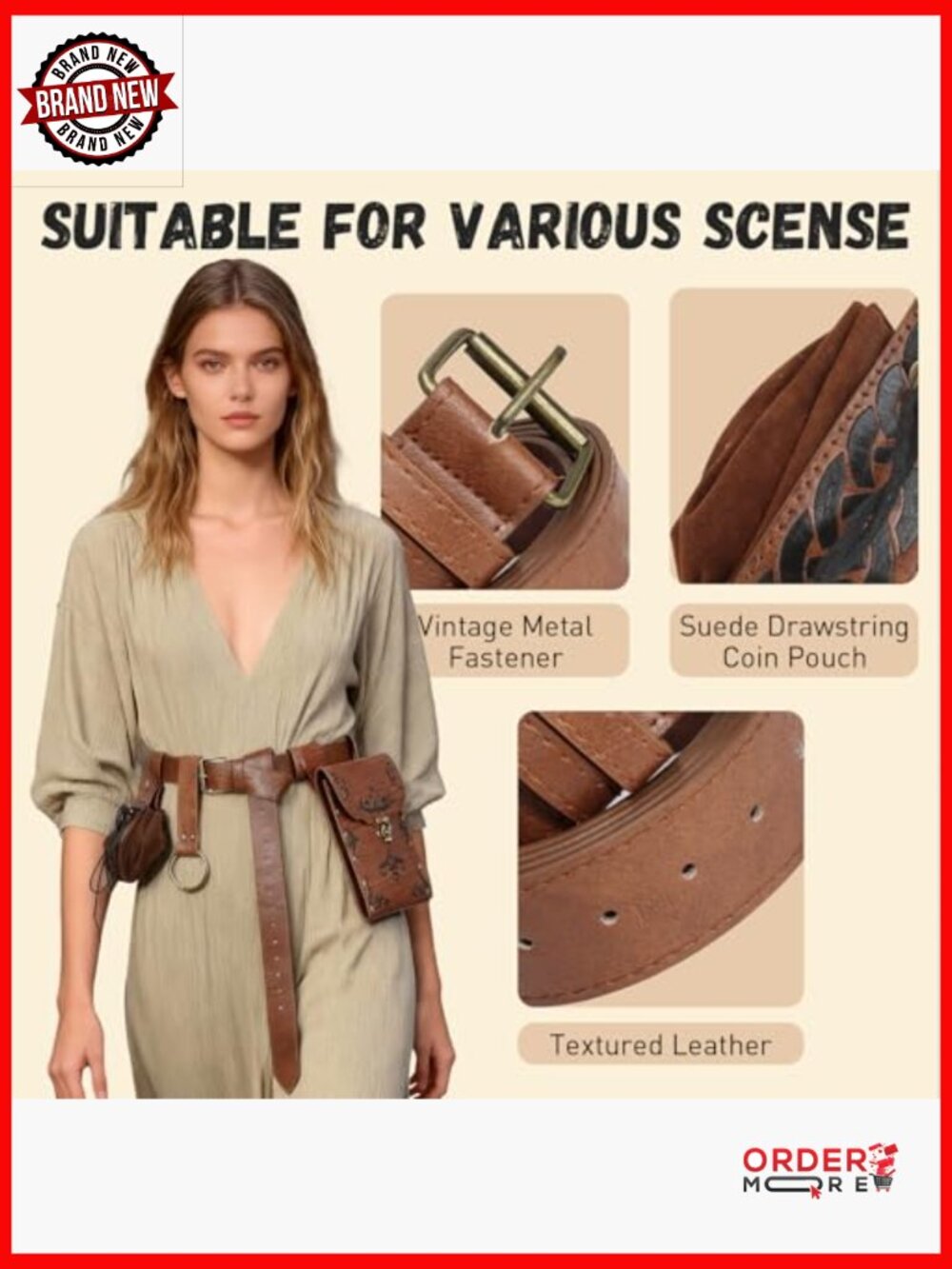 Medieval Belt with Pouch Bag - Costume Accessory for Festivals Cosplay - Picture 5 of 7